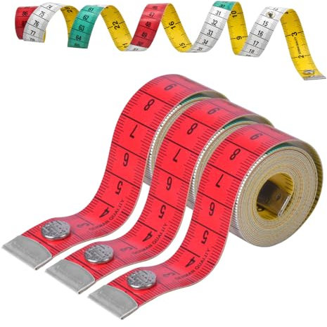 Rapidbok 3 Stück Maßband, 150cm Schneidermaßband, Körpermaßband, Nähen, Papier, Weiches Ledermaterial, Metalllaschen, Knopfdesign, Ideal für Heimmessung, Büste, Taillenumfang