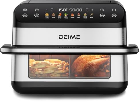 DEIME Dual Zone Air Fryer 10L Double 2400W Large Capacity Oven Air Fryers Healthy Cooker with 8 Preset, Large AirFryer for Families Visual Cooking Window, Non-Stick Basket