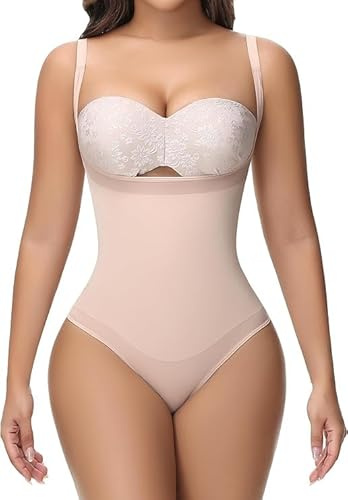 SHAPSHE Open-Bust Thong Shapewear Bodysuit, Tummy Control beige L-XL