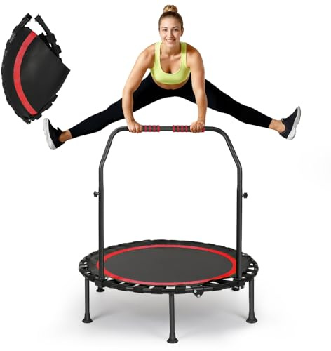 Trampoline d'intérieur de fitness pliable sans installation | Diamètre 101 cm | Mini trampoline | Charge maximale 150 kg | Stable et silencieux pour adultes (rouge)