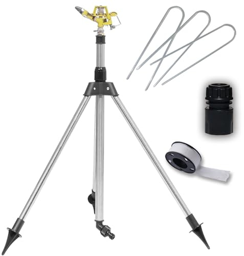 LIBRNTY Aspersor riego por Pulso,Accesorio para Sistema de riego,Giratorio trípode aspersor,360 °rotación,rociadores de jardín con Conectores de Manguera rápidos para jardín,céspedes (B001)