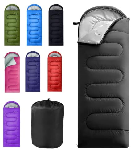 Sleeping Bag for Camping, for 3 Seasons, Comfortable Adult Blanket, Small Packed Size, Ultralight Carry Bag, Soft, Thick and Warm, for Outdoor Camping, Travel, Hiking (Black)