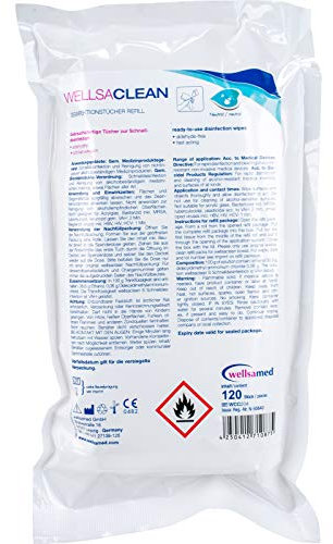 Wellsaclean Desinfektionstücher Nachfüllbeutel 120 St. Schnelldesinfektion Tücher Refill Duft neutral