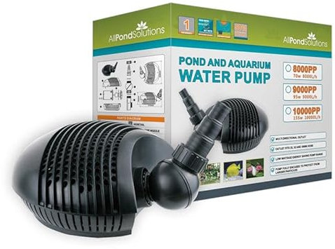 AllPondSolutions Pond Filter Pump 10000 L/H, Fully Submersible - Energy Efficient Koi Fish Waterfall Pump 6mm Solids Handling. 10000PP