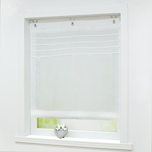 Joyswahl Raffrollo Voile Ösenrollo mit Haken Transparenter Vorhang Raffgardine mit Ösen BxH 120x140cm Weiß 1er Pack