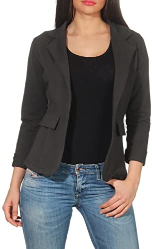Malito – Damkavaj, enfärgad med knapp – sweatblazer med kavajslag och dekorativa fickor – kort jacka i baslook – skräddarsydd jerseykavaj 1654 (storlek S-XXL), Mörkgrå, L