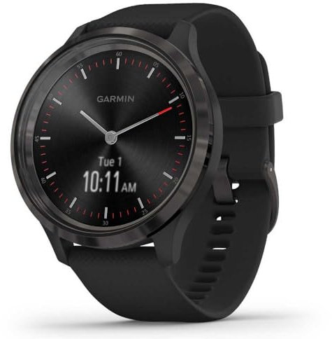 Garmin vivomove 3, Hybrid Connected GPS Smartwatch with Real Watch Hands and Hidden Touchscreen Display, Black with Slate Silicone Band