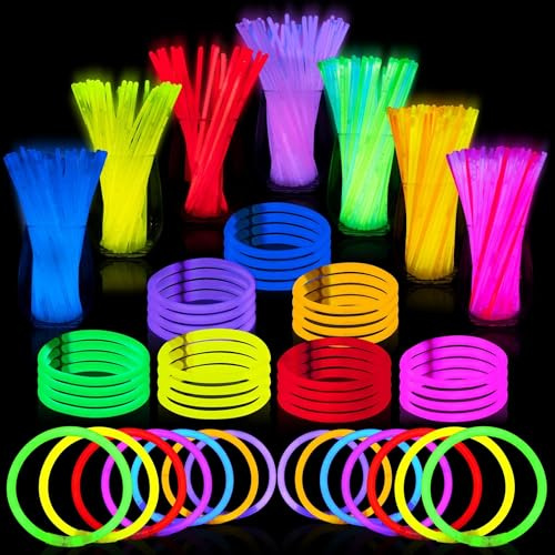 JOYIN 144 Pcs 8 Glow sticks Bulk Party Favors Pack, Neon Glow in the Dark Party Supplies, Light Up Necklaces and Bracelets with Connectors, Easter, Football, Birthday Decorations
