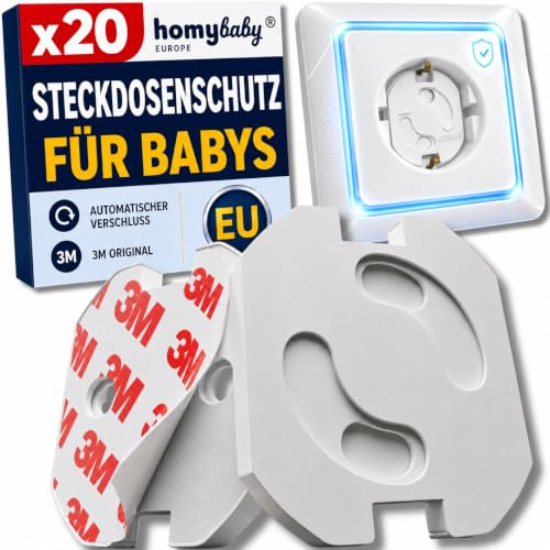 HOMYBABY® [x20] Protectores Enchufes para Bebes - Certificación Europea CE - Mecanismo Giro + Adhesivo 3M - Tapas Enchufes Bebe - Protege y Cubre Enchufes Bebe - Proteccion Seguridad Infantil Hogar