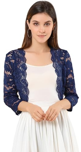 Allegra K Women's Lace Sheer Shrug Elegant 3/4 Sleeve Bolero Floral Shrug Navy 20
