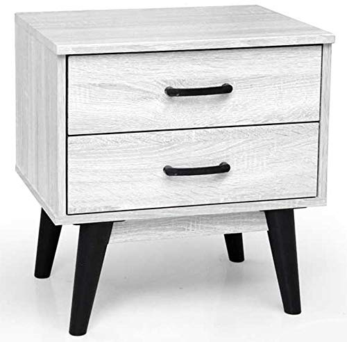 BAKAJI Comodino Camera da Letto Mobiletto 2 Cassetti Libreria Bassa Tavolino Laterale Divano Design Moderno Scandinavo in Legno MDF 4 Piedini Colore Nero (Bianco)