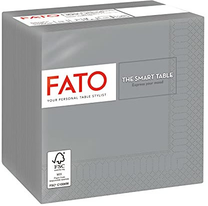 Fato - Einweg-Papierservietten, Ideal für Aperitifs und Cocktails, Packung mit 100 Servietten, Format 24x24, 4-fach gefaltet, 2-lagig, Farbe Grau, 100% reines Zellulosepapier, FSC-zertifiziert
