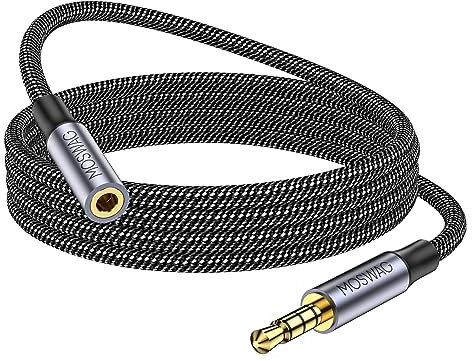 MOSWAG Rallonge Jack Audio 3.5 mm 4 Pôles pour Casque Micro, Nylon Tressé Jack Mâle vers Femelle Câble Extension Audio Stéréo Compatible avec Écouteur Gamer Switch Manette PS5 PC Portable(4M)