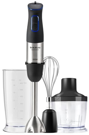Taurus Amazing – Batidora AHBA1000X | 1000W | 20 velocidades + Turbo | Cuchillas inox 4 filos | Diseño soft-touch | Antisalpicaduras | Set de accesorios completo