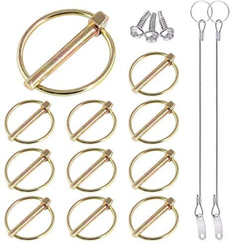 Glarks Lot de 15 broches Lynch de 6,35 mm x 4,5 cm avec cordon de serrage, 10 clips de goupille de verrouillage Lynch et 2 câbles en acier inoxydable 304 avec anneau de dégagement rapide pour