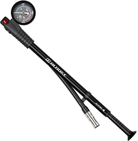 Diyife Federgabel Dämpferpumpe, 300 PSI Hochdruck Mini Stoßdämpfer Pumpe, Gabelpumpe mit Manometer für Federgabel & Heckfederung, MTB, Fahrrad, Rollstuhl, Schrader/Presta - Schwarz