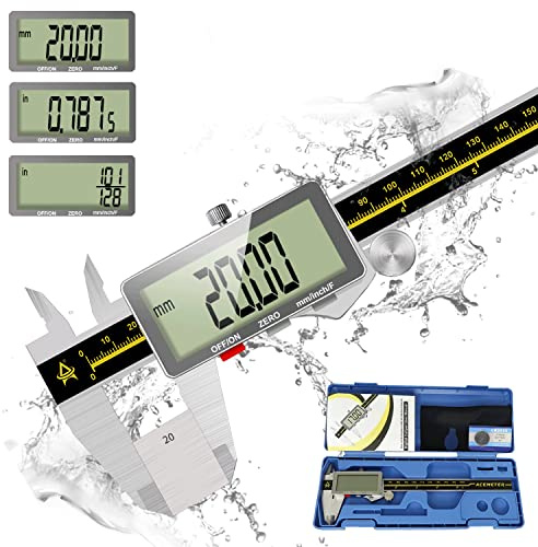 Digital Caliper,ACEMETER 0-6 Vernier Calipers Measuring Tool-Electronic Micrometer with Large LCD Screen,Metal Metric Measure Caliper for Engineer Carpenter,Auto-Off Feature,Inch/Fraction/Millimeter
