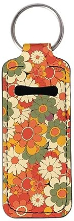 Hechitok Multicolor Hippie Flower Chapstick Holder Keychain,Lipstick Protective Sleeve Lip Balm Holder Keychains with Metal Ring for Women Girls,Suitable For All Seasons