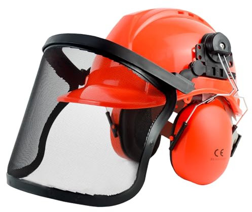 YesRight Casco de motosierra con orejeras para cara y orejas, casco de seguridad forestal, casco protector de seguridad, casco de arborista para cortar el césped, recortar el patio, trabajo,
