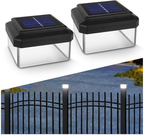 Green Blue LED Solarlampe Zaunpfahl Gartenlicht mit Dämmerungssensor Warmweiß 4000K Akku (2 Stück 100x100mm)