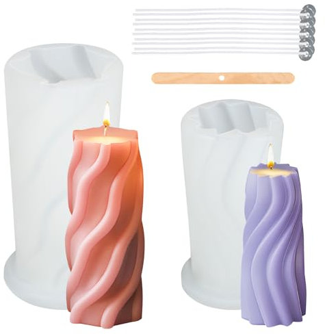 2 Stück Kerzenformen Silikon, 3D Spiral Kerzenformen zum Gießen mit 10 Kerzendocht, 1 Holzstäbchen, DIY Kerzen-Gießform, Silikonformen Gießformen Kerzen für Aromatherapie Kerzen Herstellung