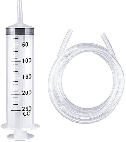 250ML Grande Seringue en Plastique avec Tube PVC,Seringue Plastique,Seringue Sans Aiguille,Seringue Alimentaire 250ML,Réutilisable Seringue pour Laboratoire,Industrie,Mesure de Liquide