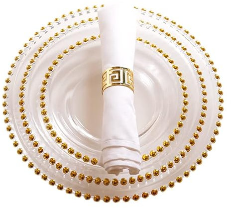 Bafnsiji Lot de 3 Assiettes de Présentation en Verre - Design Perlé d'Or, Perles de Verre Clair - Décor de Vaisselle pour Événements de Mariage