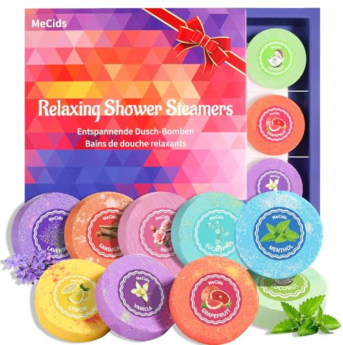 MeCids Shower Steamers Dusche Dampfer Aromatherapie Duschtabletten mit ätherischen Ölen, Home Spa Bad Dampfer Set für Weihnachten Geburtstag Mutters Valentinstag (9-Pack)