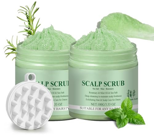 2 Stück Scalp Scrub,Kopfhaut Peeling,Hair Scrub,Kopfhautpeeling für Aufbau,Rosmarin-Kopfhautpeeling,Haarbehandlung,Nährende Detox-Haarpflege mit Kopfhaut Massagebürste