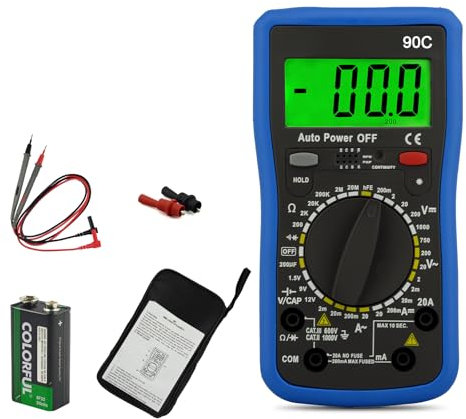 Multimeter YF-90C, Digital Muti Tester TRMS 4000 Counts, Electrical Tester for Measurement of Diode, hFE, Continuity, AC/DC Voltage and Current, Resistance, and Capacitance