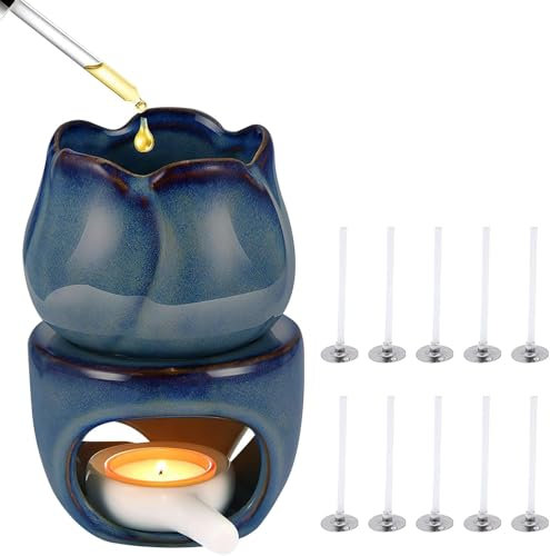 UOCAI Lampada profumata per oli essenziali con cucchiaio di candela e linea di candela, lampada profumata Tealight, fornello per oli profumati, lampada profumata in ceramica, lampada aromatica
