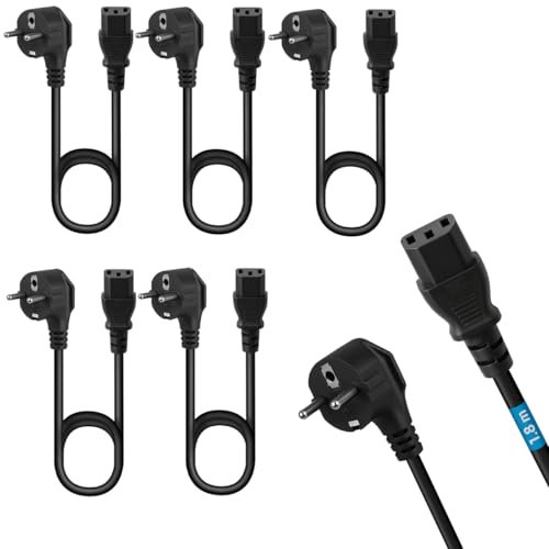 Cavo di alimentazione da 1,80 m, per dispositivi spina CEE 7/7 Schuko a IEC 320 C13, per PC, monitor, TV, monitor del computer, videoproiettore, elettrodomestici, confezione da 5