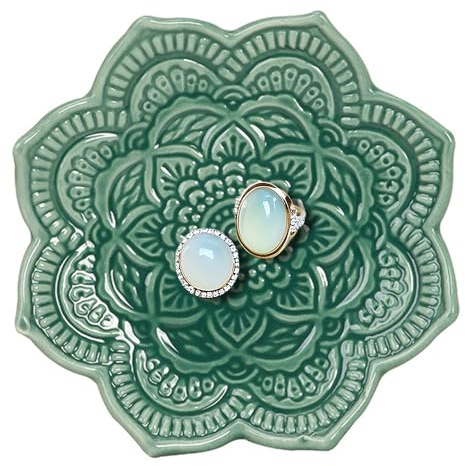 Datura Flower, vassoio decorativo in ceramica da 10,2 cm, vassoio per anelli, piatto decorativo per orecchini, anelli, porta gioielli, portachiavi, portagioie, porta orecchini da donna (verde scuro)