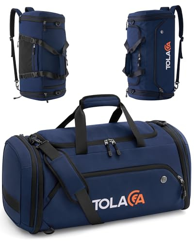 Tolaccea Borsone Palestra Estensibile 56–70L Uomo Donna – Borsa da Viaggio con Scomparto Scarpe & Tasca Umida, Trasformabile in Zaino, per Palestra, Fitness, Nuoto, Calcio, Viaggi (Blu)