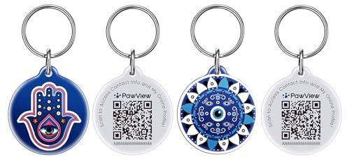 PawView QR-kod identitetsbricka UK 2-pack – ID-bricka för hundhalsband, vattentät hartsetikett för förlorad husdjursåterhämtning – skanningsvarningar i realtid, delbar husdjursprofil (ond öga och