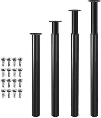 Mantigositeen Lot de 8 Pieds de Table cylindriques réglables en Hauteur 70 à 110 cm - en métal Noir - pour Bureau, Table de Petit-déjeuner, Plateau de Table et Plans de Travail