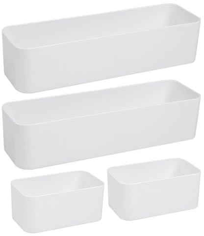 STAHAD Caja de Almacenamiento de Pared Adhesiva sin Perforar, 4 Piezas (2 Largas y 2 Cortas) Color Blanco, Organizador Multifuncional para Sala, Cocina y Baño, Contenedores para Mandos