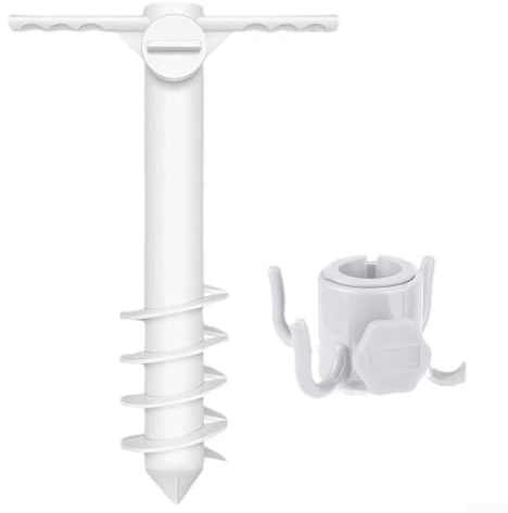 Anclaje para sombrilla de Playa con Gancho para Sombra al Aire Libre | soporte de plástico atornillado portátil y blanco (1 juego)