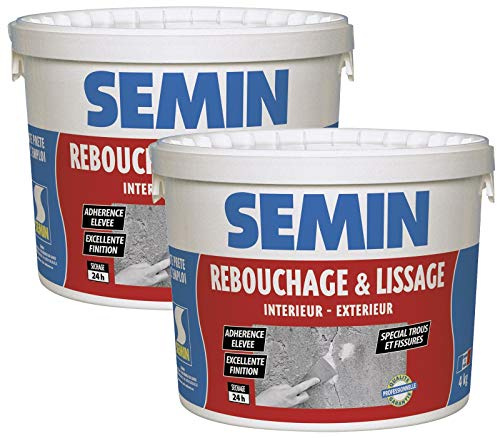 Semin - Enduit de Rebouchage en Pâte Spécial Fissures et Trous de Vis - Intérieur/Extérieur - Seau de 4 kg (Lot de 2)