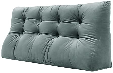 VERCART 55cm Hoches Dickes Rückenkissen Rückenlehne Lesekissen mit Zweireihig Kopfteil Gepolstert Keilkissen Bücherkissen Kopfkissen Wandkissen Lendenkissen fü Bett Tagesbett Samt Grau 140cm
