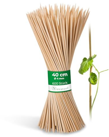 Novatool 600x Splittstäbe 40 cm x 4 mm I Natur I Rankstäbe Tomatenstäbe Rankstab Tomatenstab Blumenhalter blumenstab Pflanzenstab Bohnenstangen