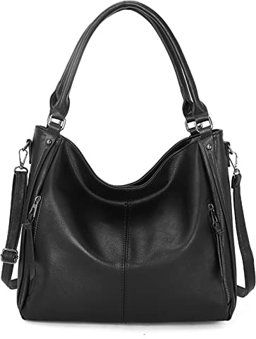 FANDARE Groß Handtschasche Vintage Schultertasche Damen Umhängetasche Frauen Schulranzen PU Leder Wasserdicht für Shopper Reisen Arbeitstasche Messenger Tote Bags Schwarz