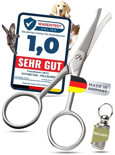FUTURE FOX® Fellschere aus Solingen INKL. Adressanhänger [Made in Germany] Pfotenschere mit einseitiger Mikroverzahnung, gebogener Schnittfläche und abgerundeter Spitze für die Fellpflege(10,5cm)