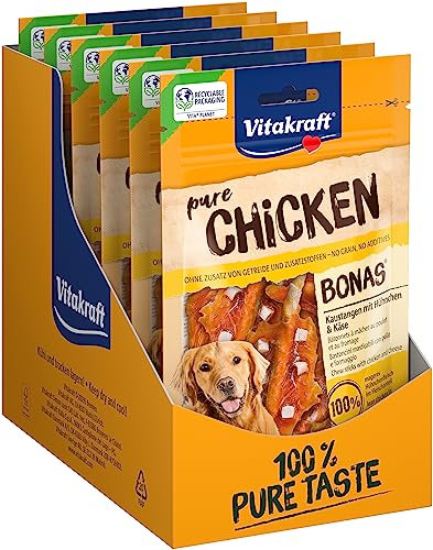 Vitakraft Pure Chicken Bonas, Hundeleckerli, Kaustangen mit Hühnchen und Käse, Hunde Trainingsleckerli, ohne Zusatz von Zucker (7x 80g)