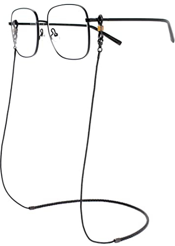 JOJOPANDA Eyeglasses Strap Leather Reading Glasses Holder Cord Nylon Rope Eyewear Lanyard Sunglasses Necklace (Black)