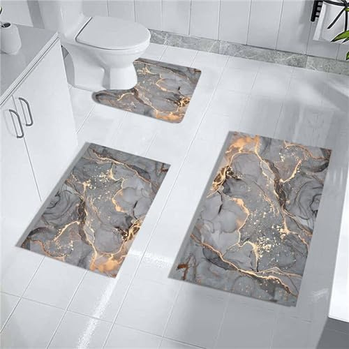 Set of 3 Quick-Drying Non-Slip Thin Rubber Bathroom Mats Absorbent Water Bath Mat with U-Shaped Edge for Shower Room, Sink, Kitchen