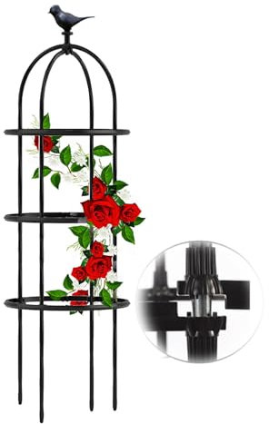 Rankgitter, Rankobelisk Spalier Vogelkäfig Metall Pflanzenstütze 180x50cm 230x50cm 280x50cm 330x50cm für Rosen & Kletterpflanzen Kletterturm (Color : Black, Size : H280x D50cm(9.2x1.6ft))