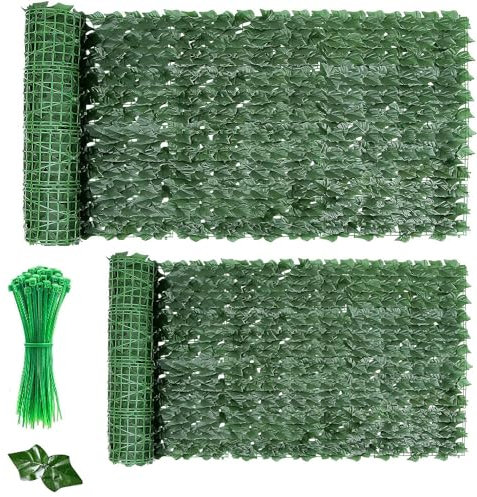 Künstlicher Efeu Hecken Sichtschutz, Ahageek 2 Stück Zaun Sichtschutzgitter mit Blättern Paneele Rolle für Gartenhecken Balkon Außendekoration 100 x 300cm
