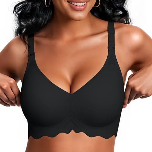 Vertvie Wireless Jelly Bra Multi-Way Halter/U-Back/Racerback, Black, M