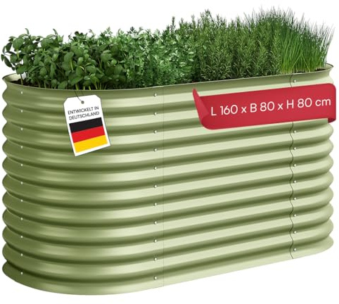 STEELSØN Hydra Hochbeet Metall – ovaler Pflanzenkasten 160x80x80 cm – Gemüsebeet Grün – Beet für Garten & Balkon – Pflanzenbeet aus verzinktem Stahl – Kräuterbeet – Gartenbeet mit Kantenschutz